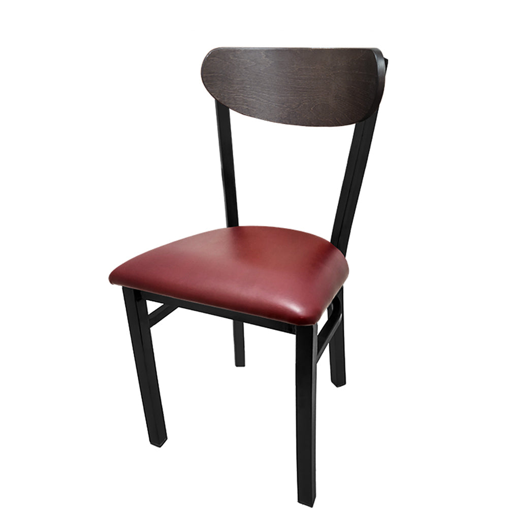 Kidney-Back Metal Dining Chair – Black Powder Coat Steel Frame with Walnut or Driftwood Birch Wood Back