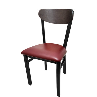 Kidney-Back Metal Dining Chair – Black Powder Coat Steel Frame with Walnut or Driftwood Birch Wood Back