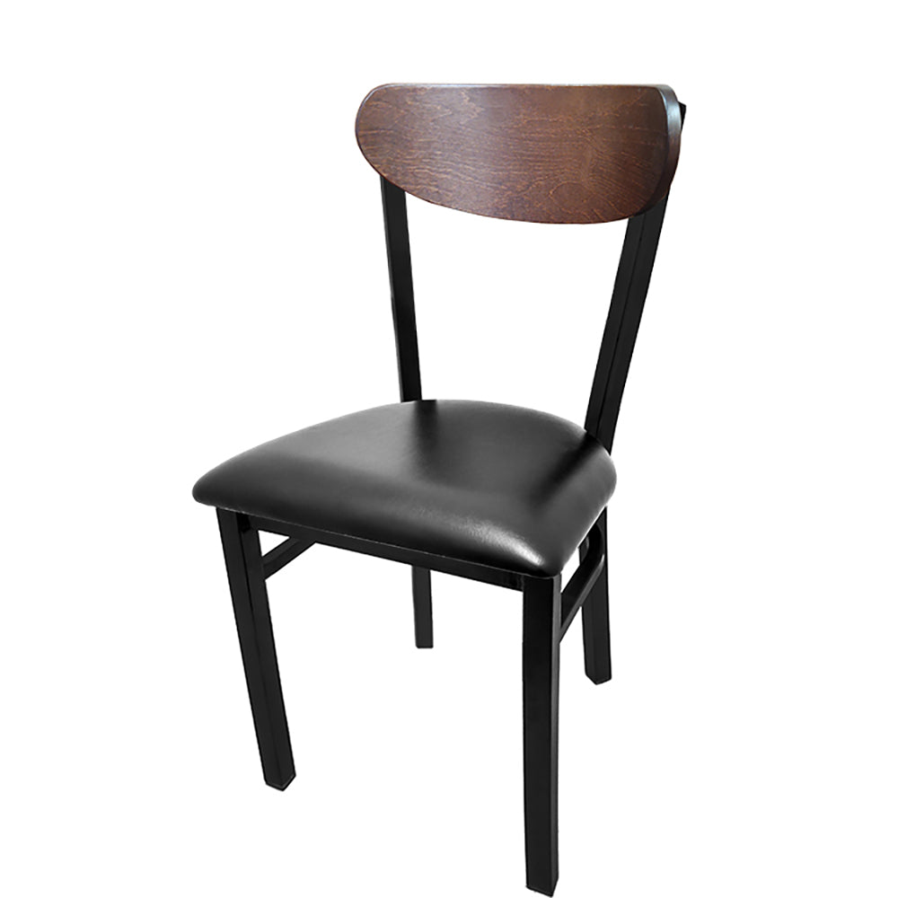 Kidney-Back Metal Dining Chair – Black Powder Coat Steel Frame with Walnut or Driftwood Birch Wood Back