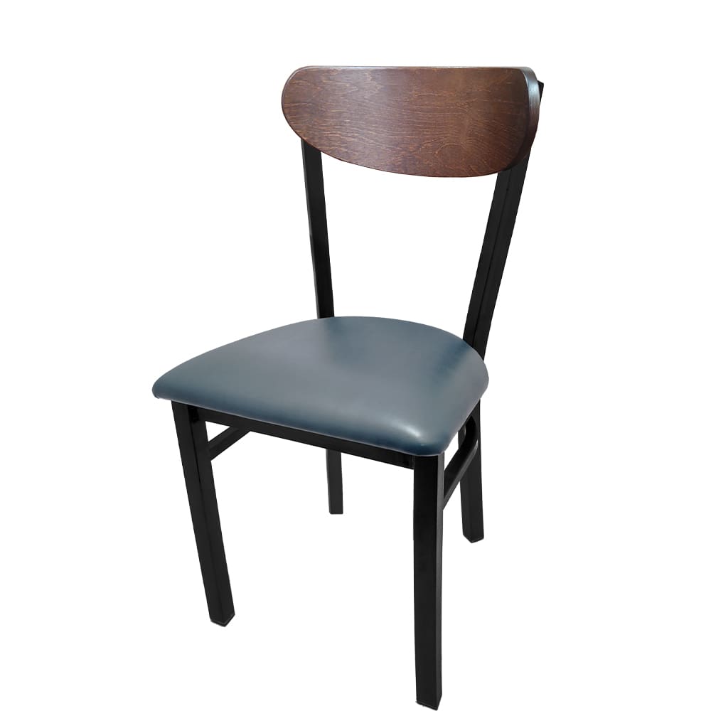 Kidney-Back Metal Dining Chair – Black Powder Coat Steel Frame with Walnut or Driftwood Birch Wood Back