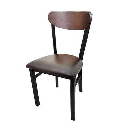 Kidney-Back Metal Dining Chair – Black Powder Coat Steel Frame with Walnut or Driftwood Birch Wood Back