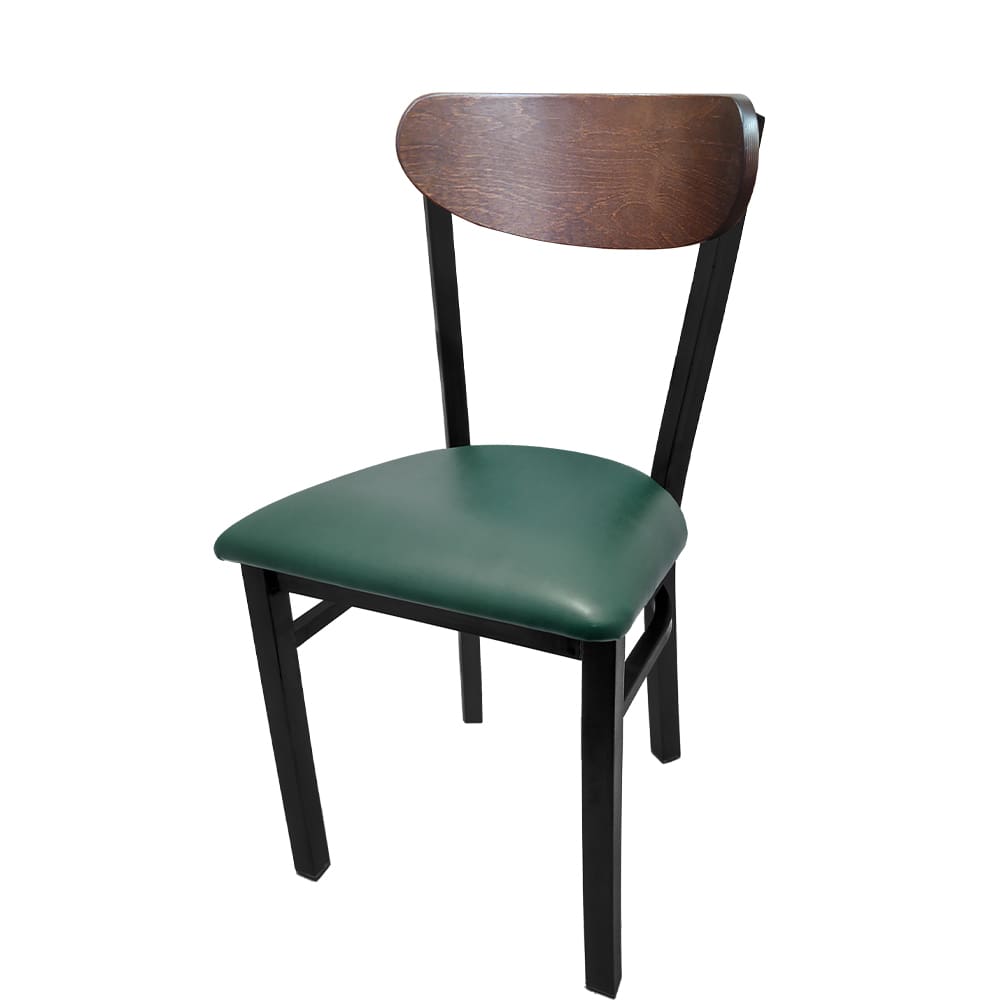Kidney-Back Metal Dining Chair – Black Powder Coat Steel Frame with Walnut or Driftwood Birch Wood Back