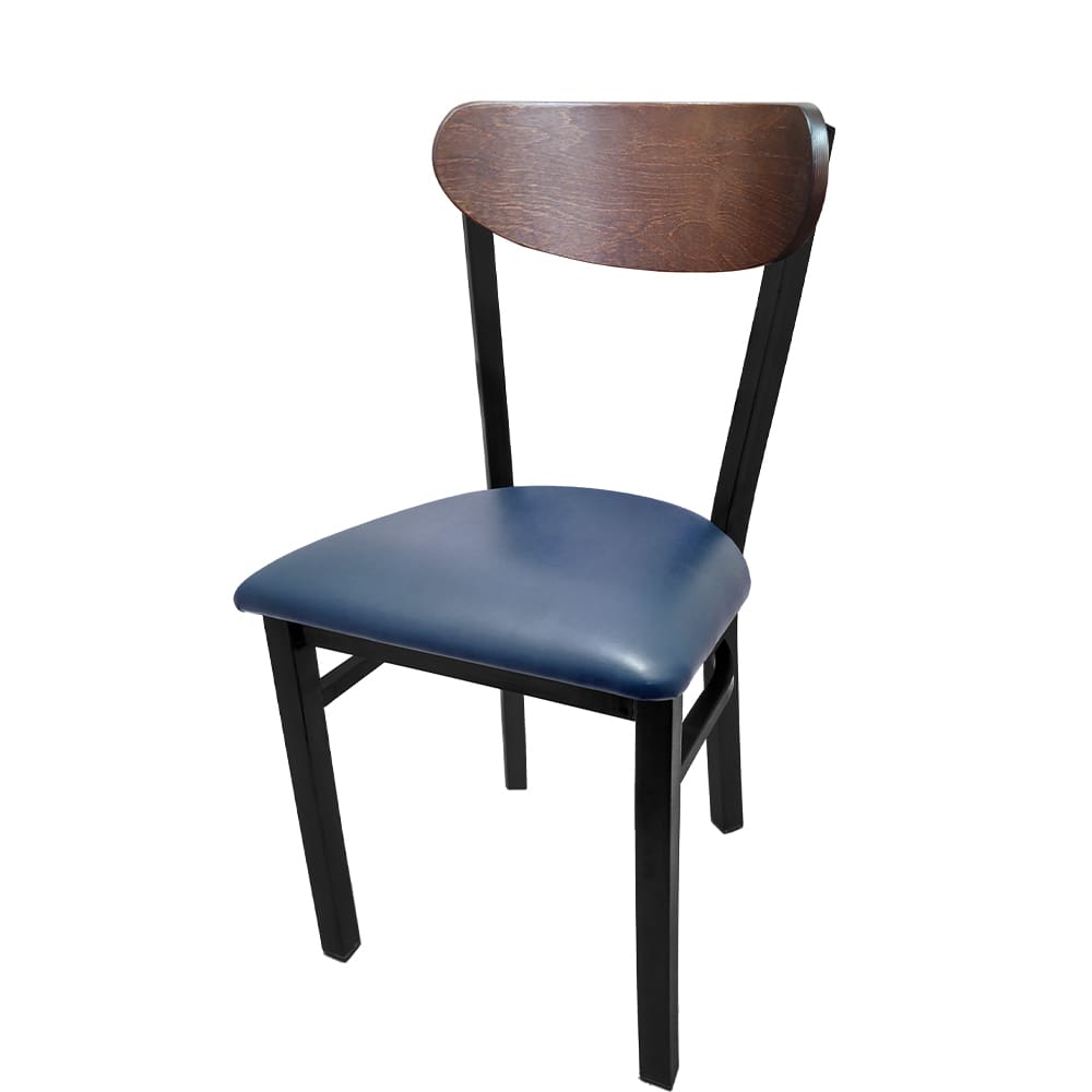 Kidney-Back Metal Dining Chair – Black Powder Coat Steel Frame with Walnut or Driftwood Birch Wood Back