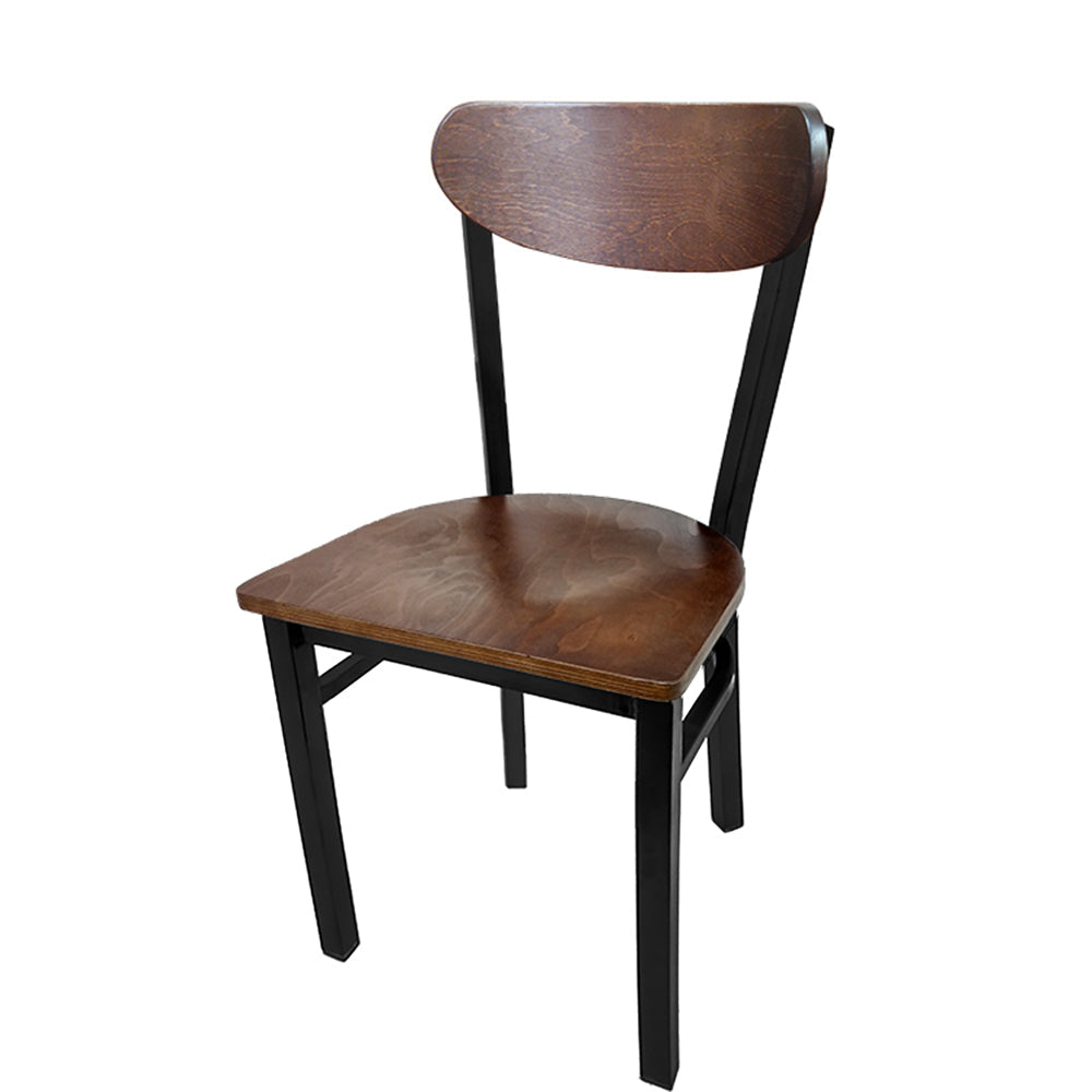 Kidney-Back Metal Dining Chair – Black Powder Coat Steel Frame with Walnut or Driftwood Birch Wood Back