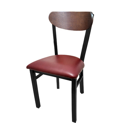 Kidney-Back Metal Dining Chair – Black Powder Coat Steel Frame with Walnut or Driftwood Birch Wood Back