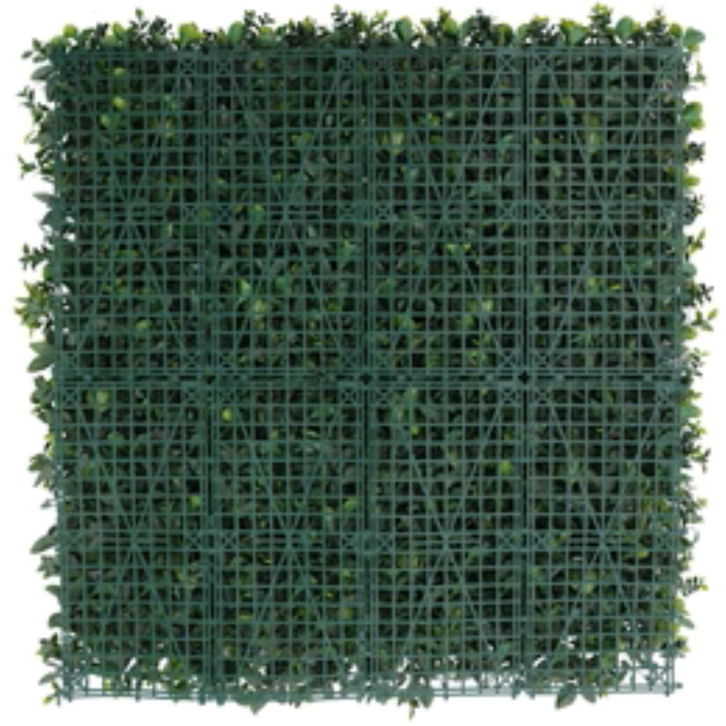 Close-up of green foliage with purple lavender accents on artificial wall panel back view