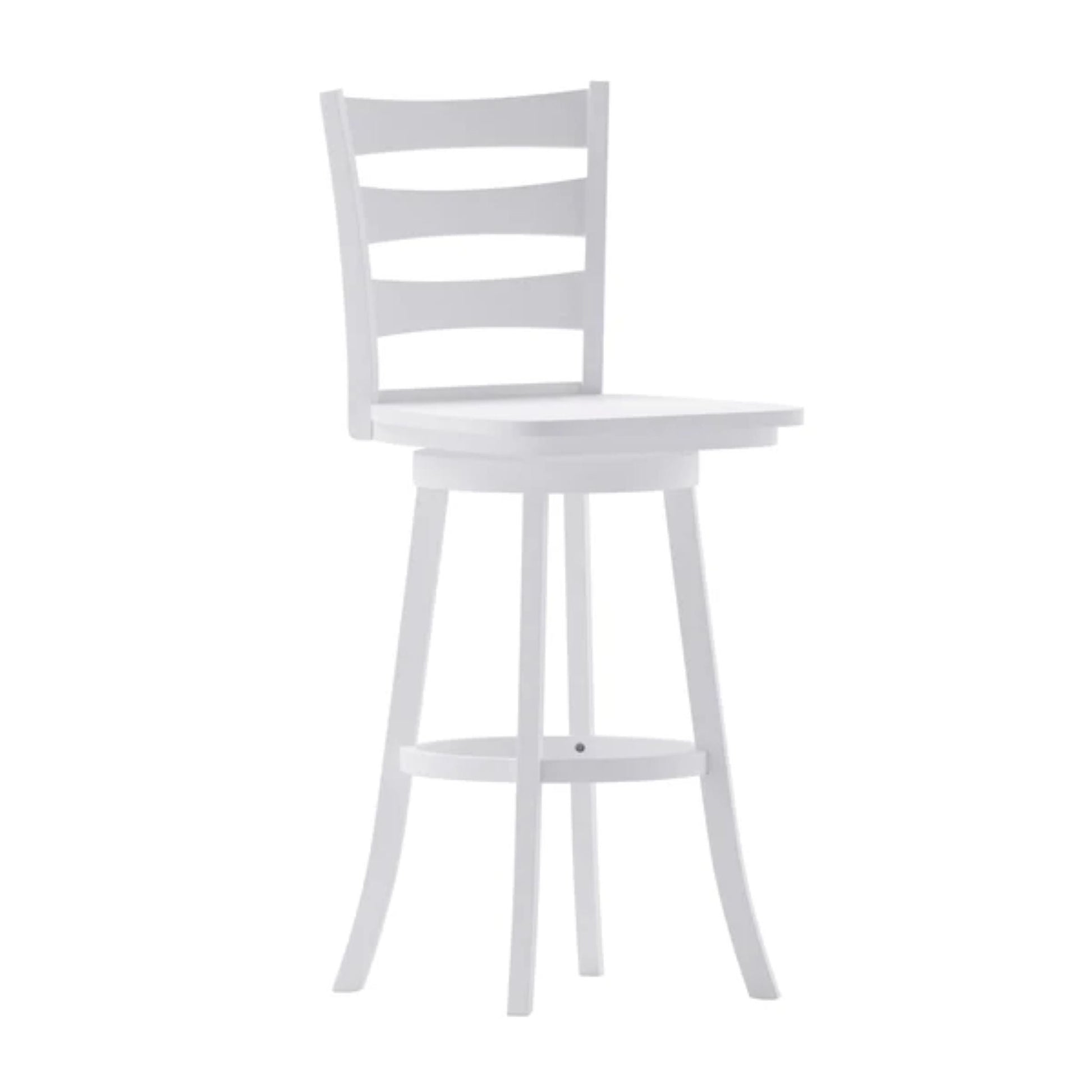 Liesel wooden ladderback swivel barstool with solid wood seat and antique white wash finish