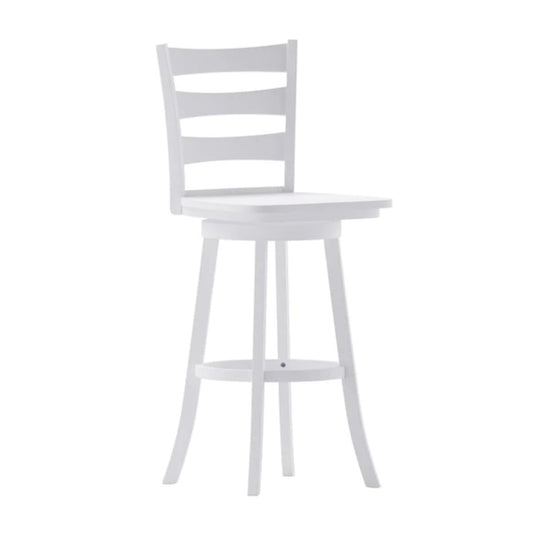 Liesel wooden ladderback swivel barstool with solid wood seat and antique white wash finish