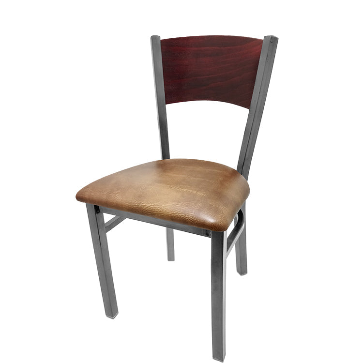 Dining chair with mahogany stain seat back and buckskin vinyl sea