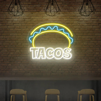 Mexican Taco LED Neon Sign glowing with vibrant taco design, perfect for restaurant, bar, or kitchen wall décor.