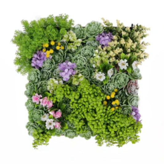 Artificial moss and succulent wall art frame measuring 20 by 20 inches