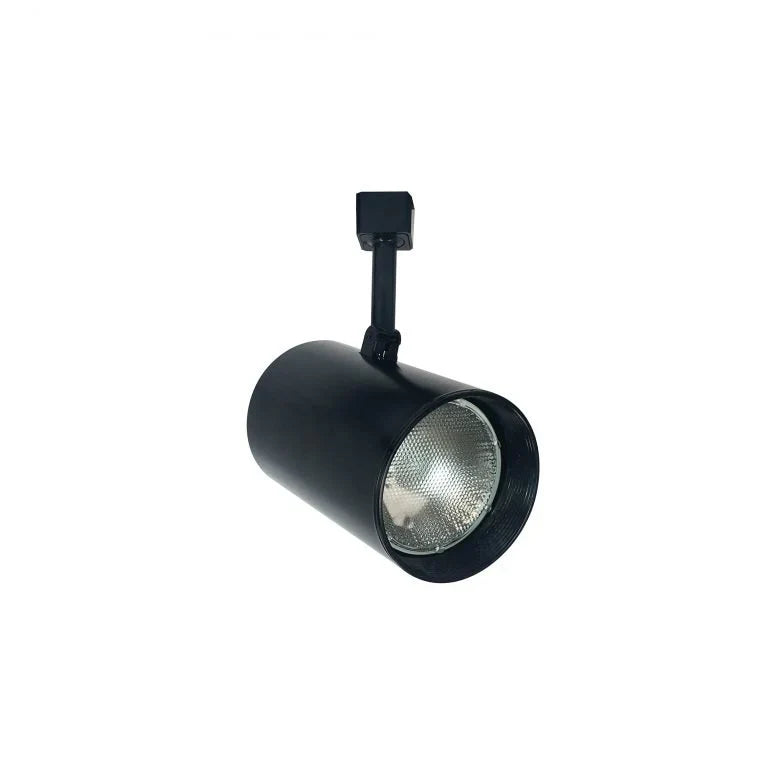 Black flatback cylinder BR30/PAR30 track fixture featuring a black baffle and full aiming adjustment.