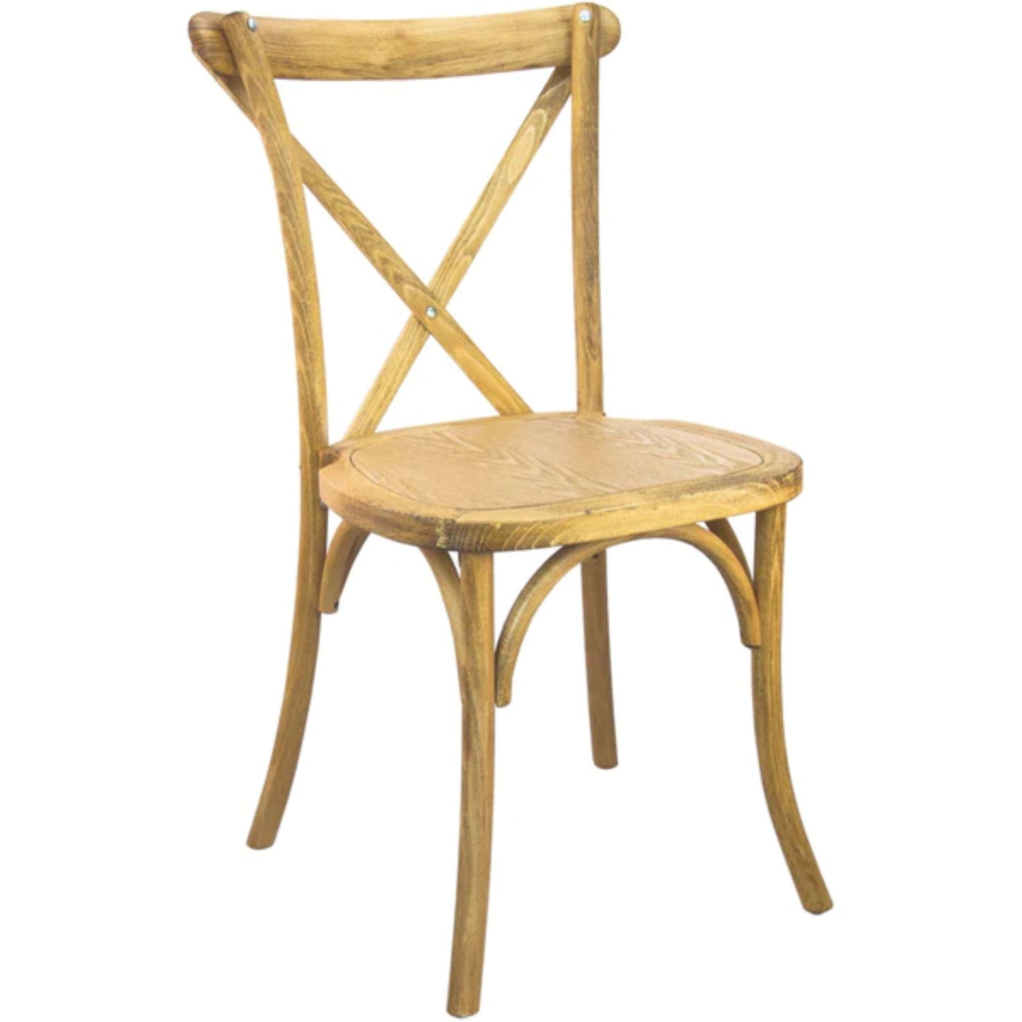 Elm wood X-Back dining chair in natural finish highlighting authentic wood grain