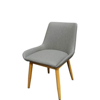 Amata chair with faux natural clear coat metal frame and charcoal vinyl bucket seat.