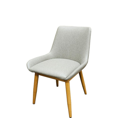 Amata chair with faux natural clear coat metal frame and light moss vinyl bucket seat.