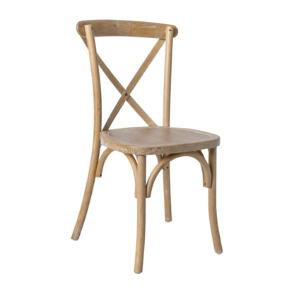 Side angle of natural white grain X-Back chair showcasing bentwood back.