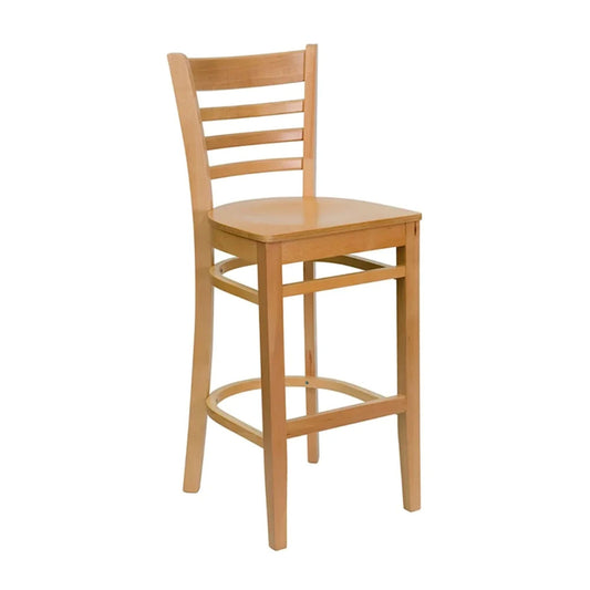 Commercial wooden bar stool with natural beechwood frame and ladder-back design for restaurant interiors