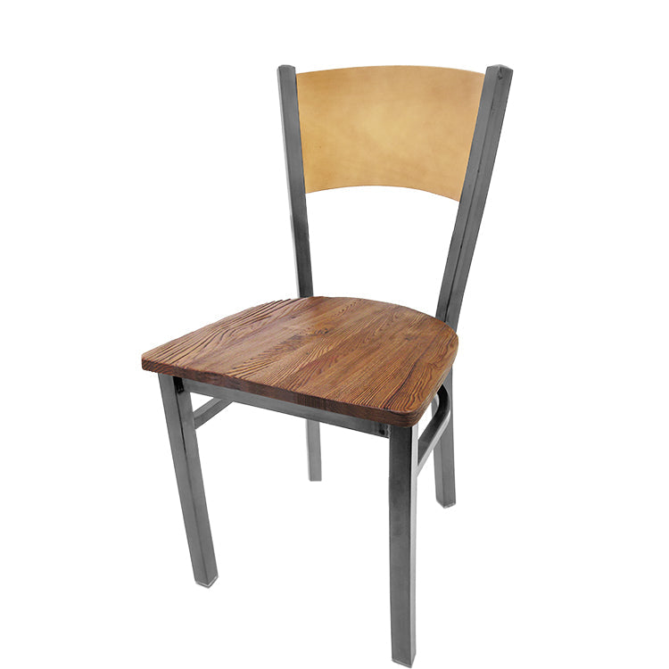 Dining chair with natural finish seat back and reclaimed wood seat.