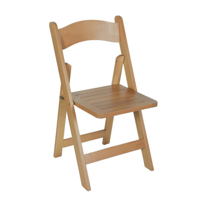 Solid wood folding dining chair in oak finish with curved back and beechwood frame