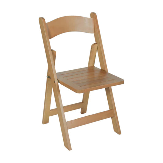 Solid wood folding dining chair in oak finish with curved back and beechwood frame