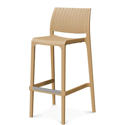 Olympus outdoor barstool in camel tan with water and UV resistant polypropylene rattan design