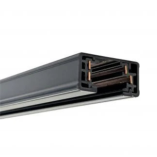 Single-circuit ceiling track lighting rail in a black finish, highlighting the streamlined aluminum channel for powering standard ceiling-mounted lighting fixtures.