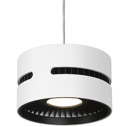 Oxford modern single LED pendant light in a white cast aluminum finish, showing the compact design with side openings and a visible heatsink for modern hospitality lighting.
