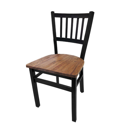 Dining chair with wood frame and reclaimed solid wood seat.