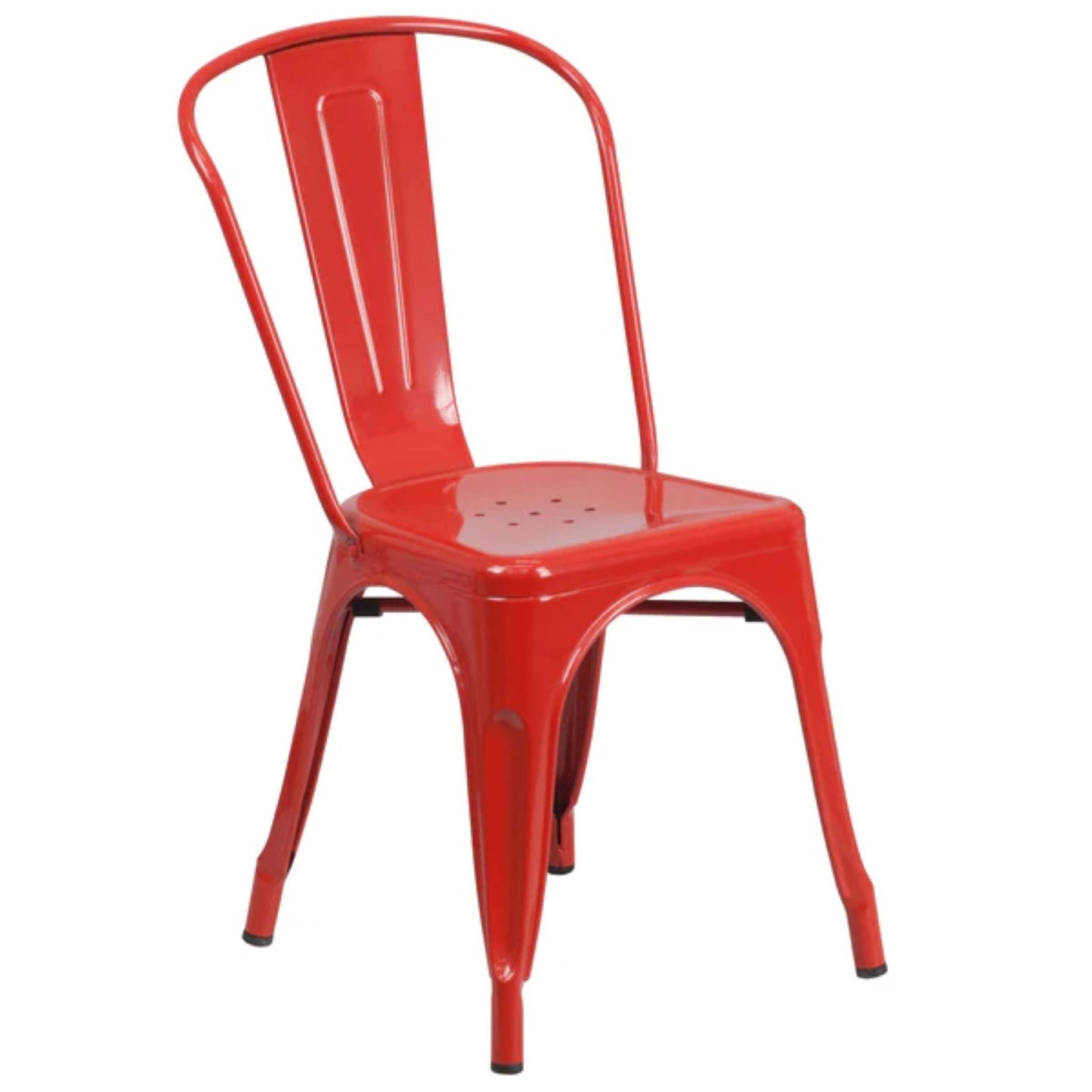 Red metal stackable bistro chair with durable powder-coated frame for indoor or outdoor seating