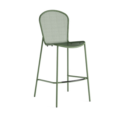 Military green Emu Ronda 2.0 Bar E460 barstool with tubular steel frame and mesh seat