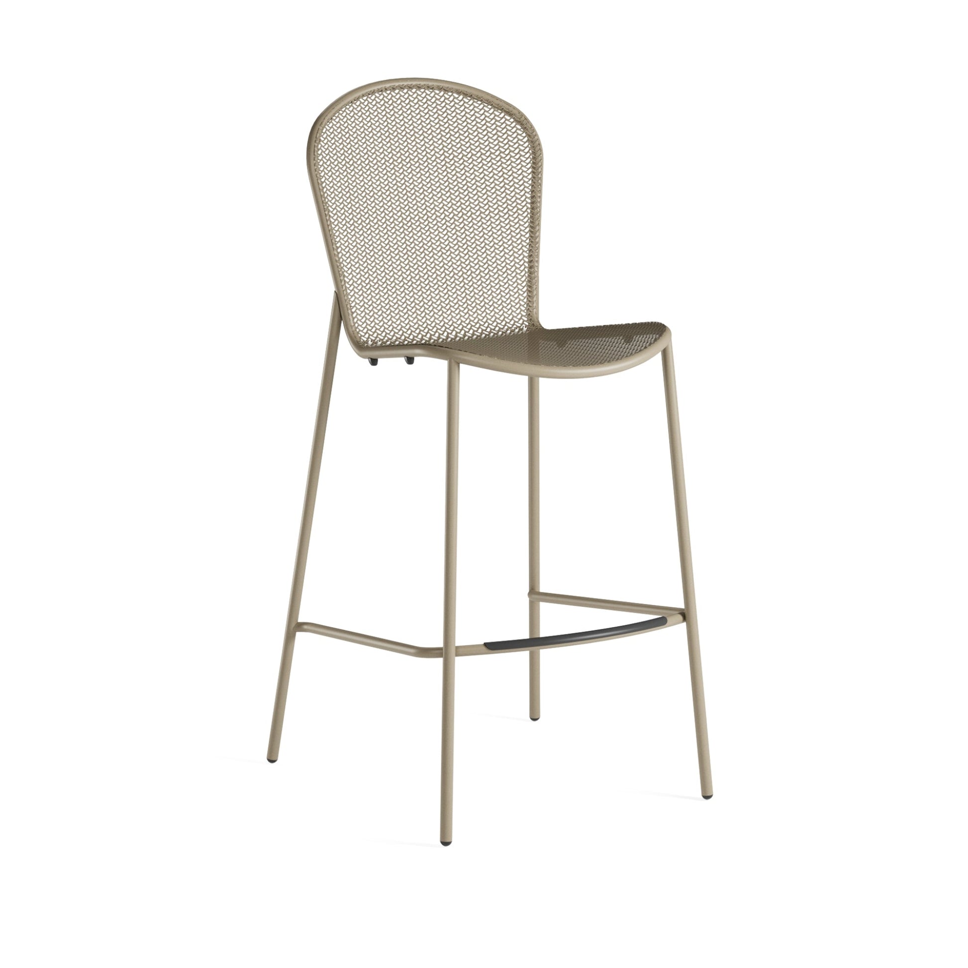 Taupe Emu Ronda 2.0 Bar E460 bar-height stool with powder-coated steel mesh seat and back