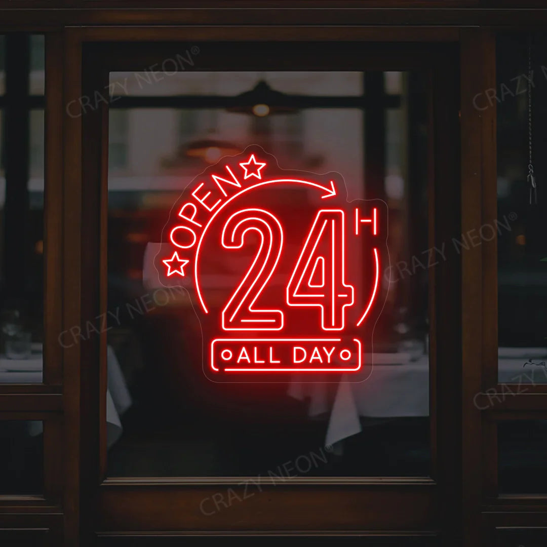 open 24 hours all day sign LED wall light for restaurant or café storefront