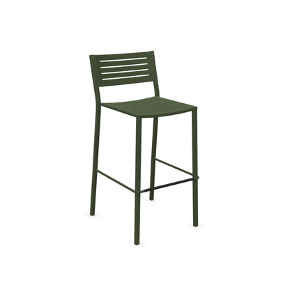 Military green Emu Segno Bar E264 slatted steel barstool for indoor and outdoor use