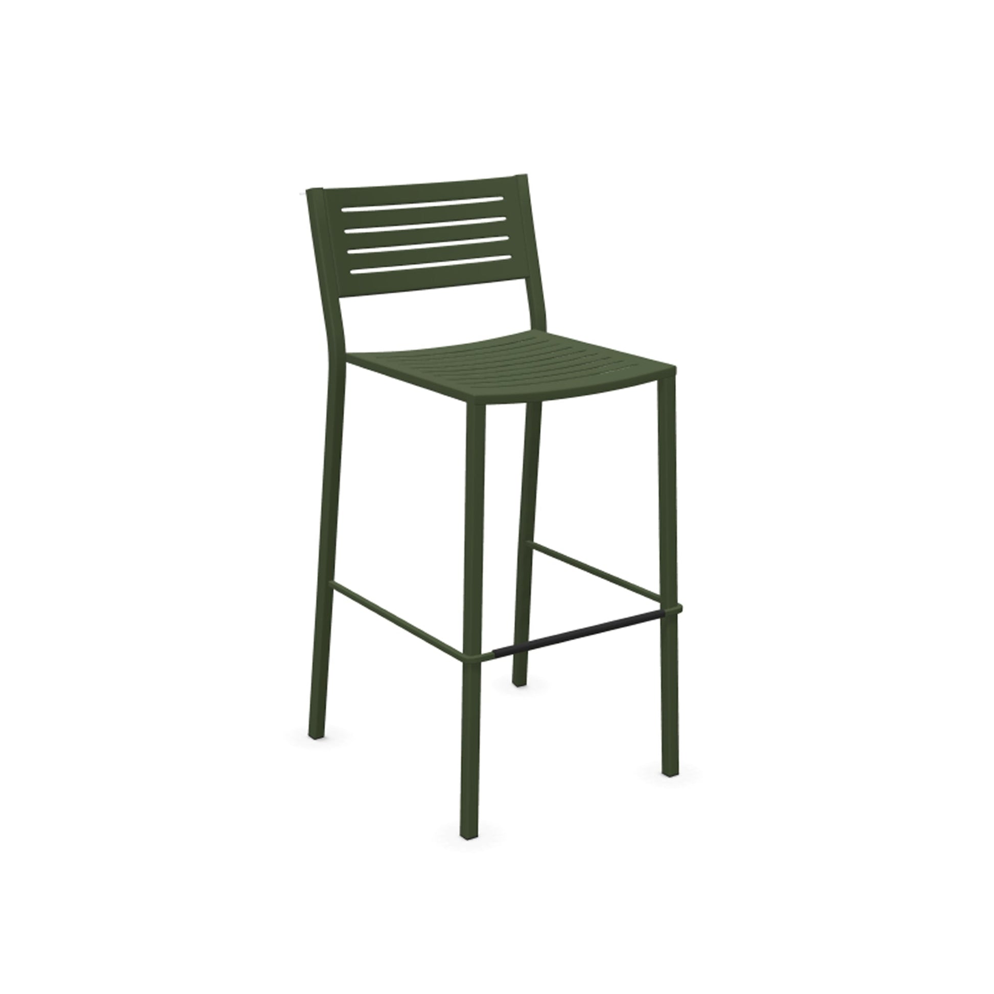 Military green Emu Segno Bar E264 slatted steel barstool for indoor and outdoor use