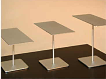 Large set of three polished chrome or brushed chrome display risers. - 1