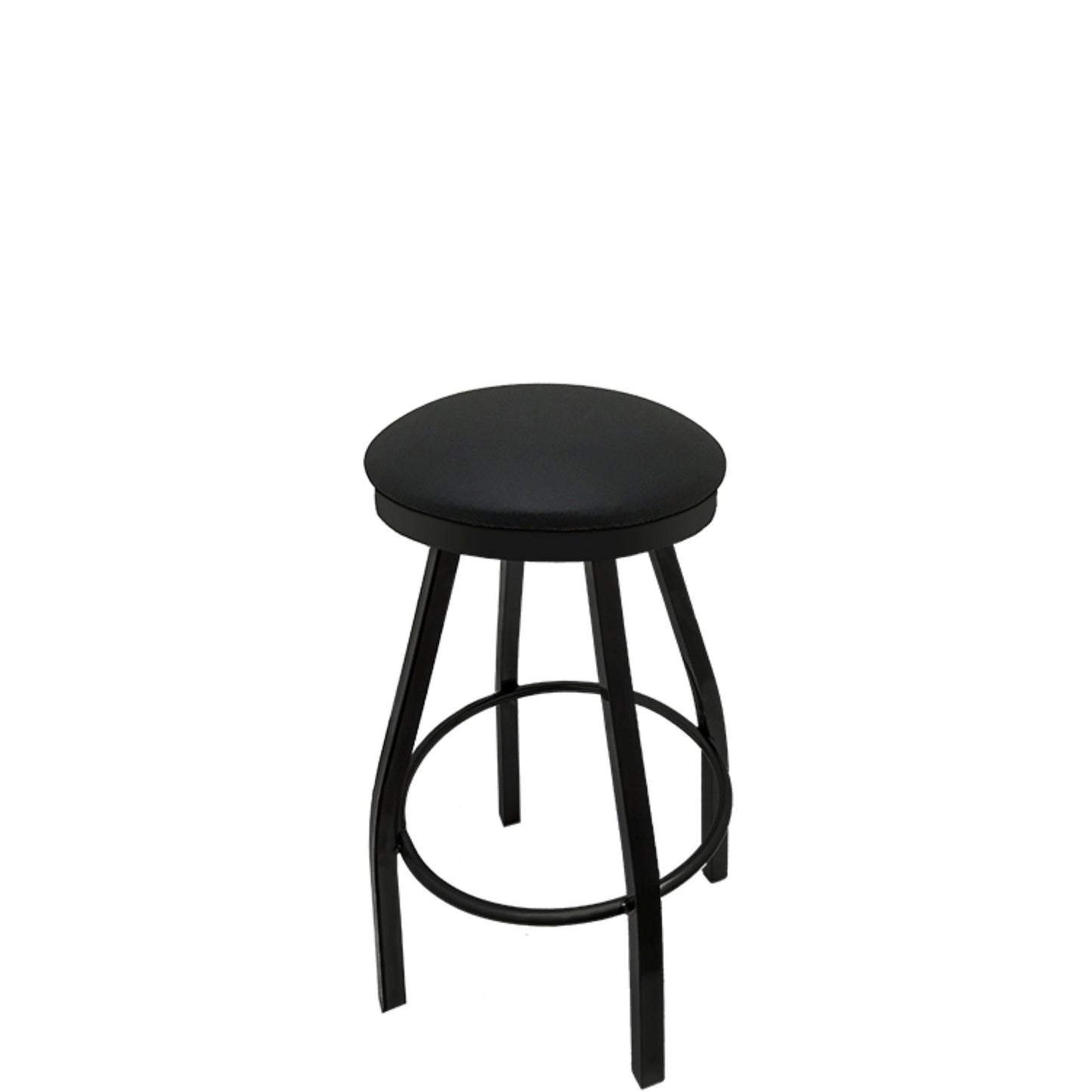 Slimline button top barstool with black swivel frame and black vinyl seat