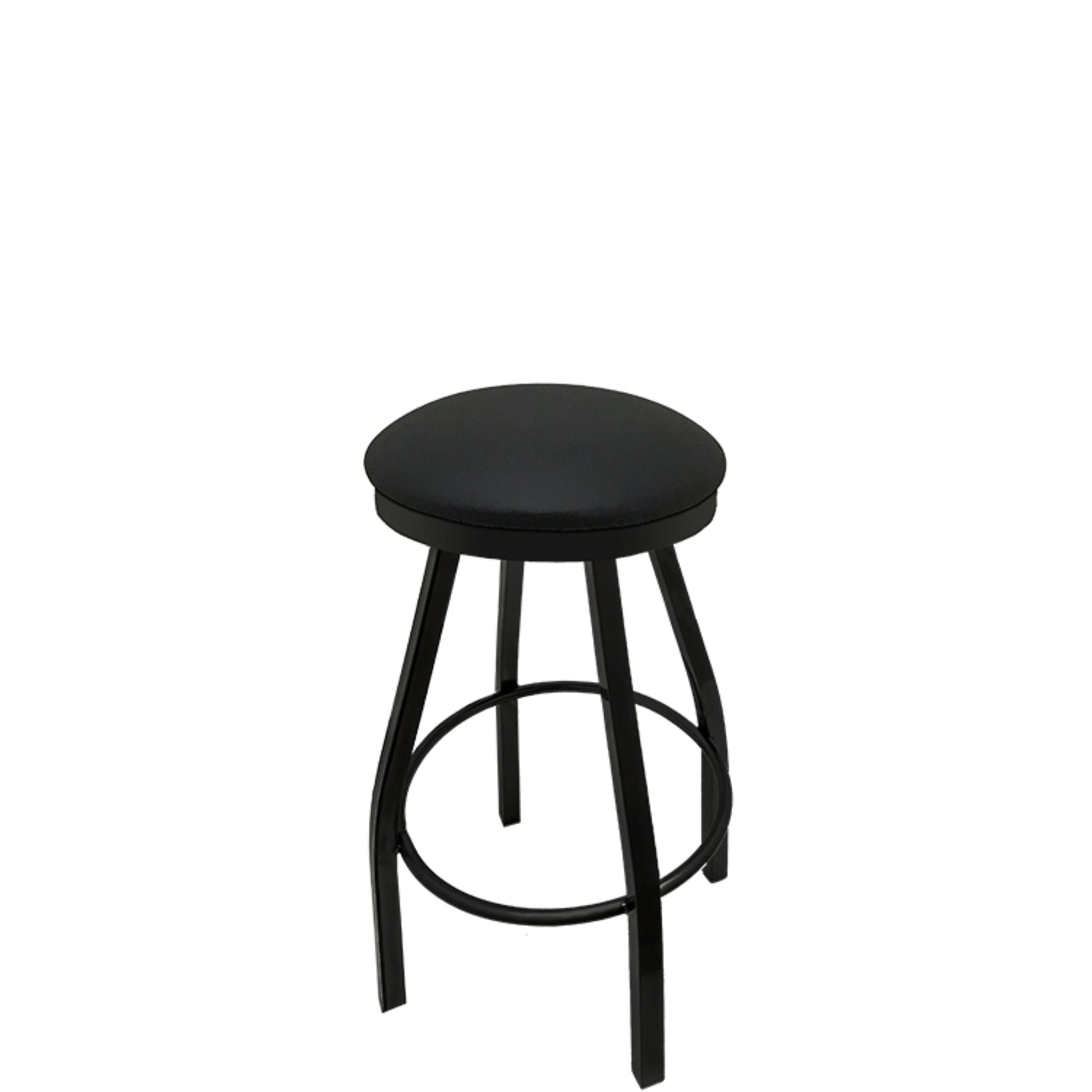 Slimline button top barstool with black swivel frame and black vinyl seat