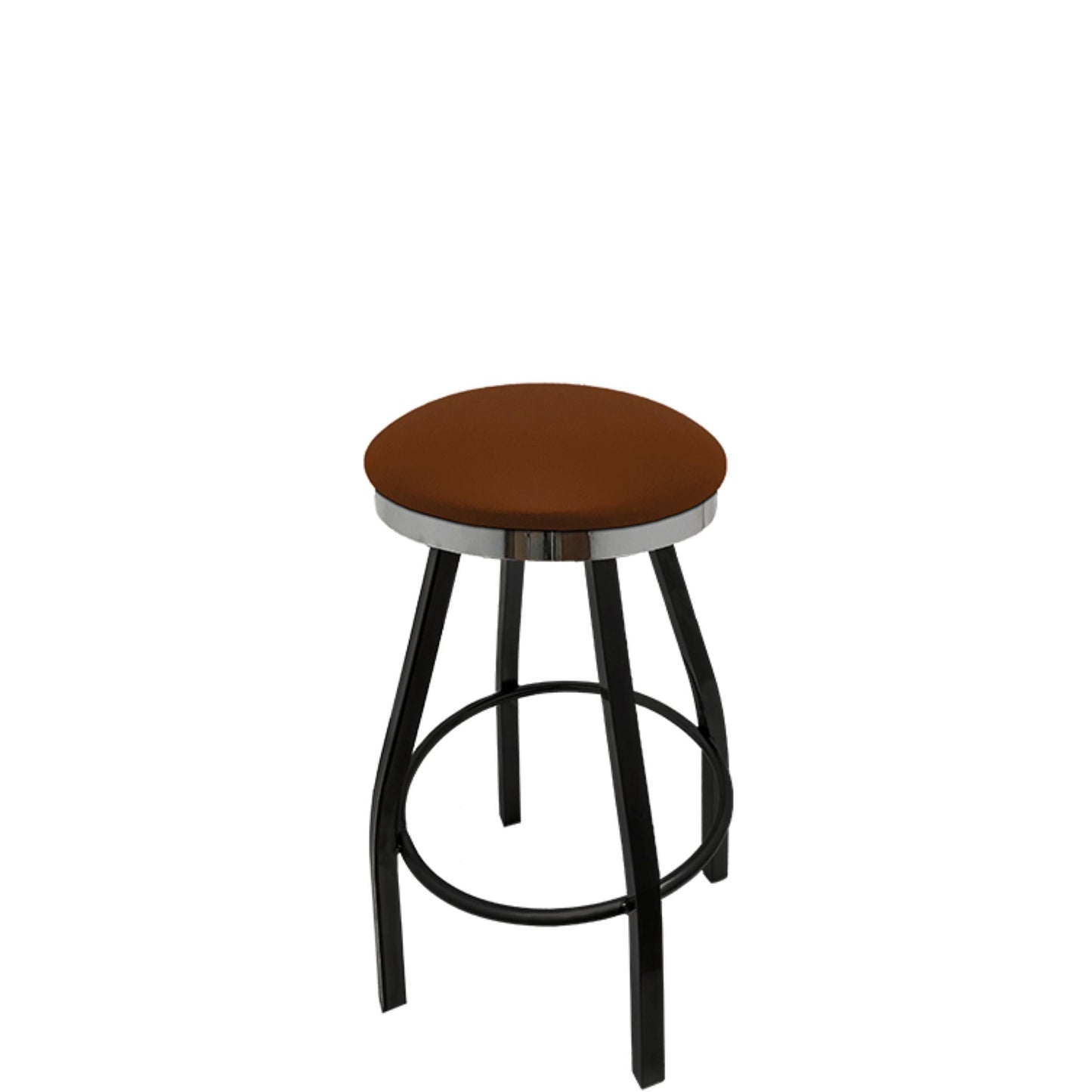 Slimline button top barstool with chrome swivel frame and chestnut vinyl seat