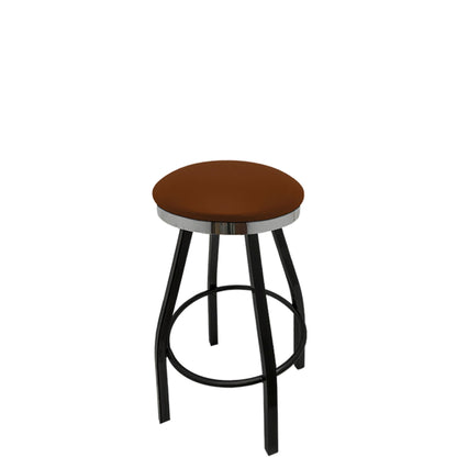 Slimline button top barstool with chrome swivel frame and chestnut vinyl seat