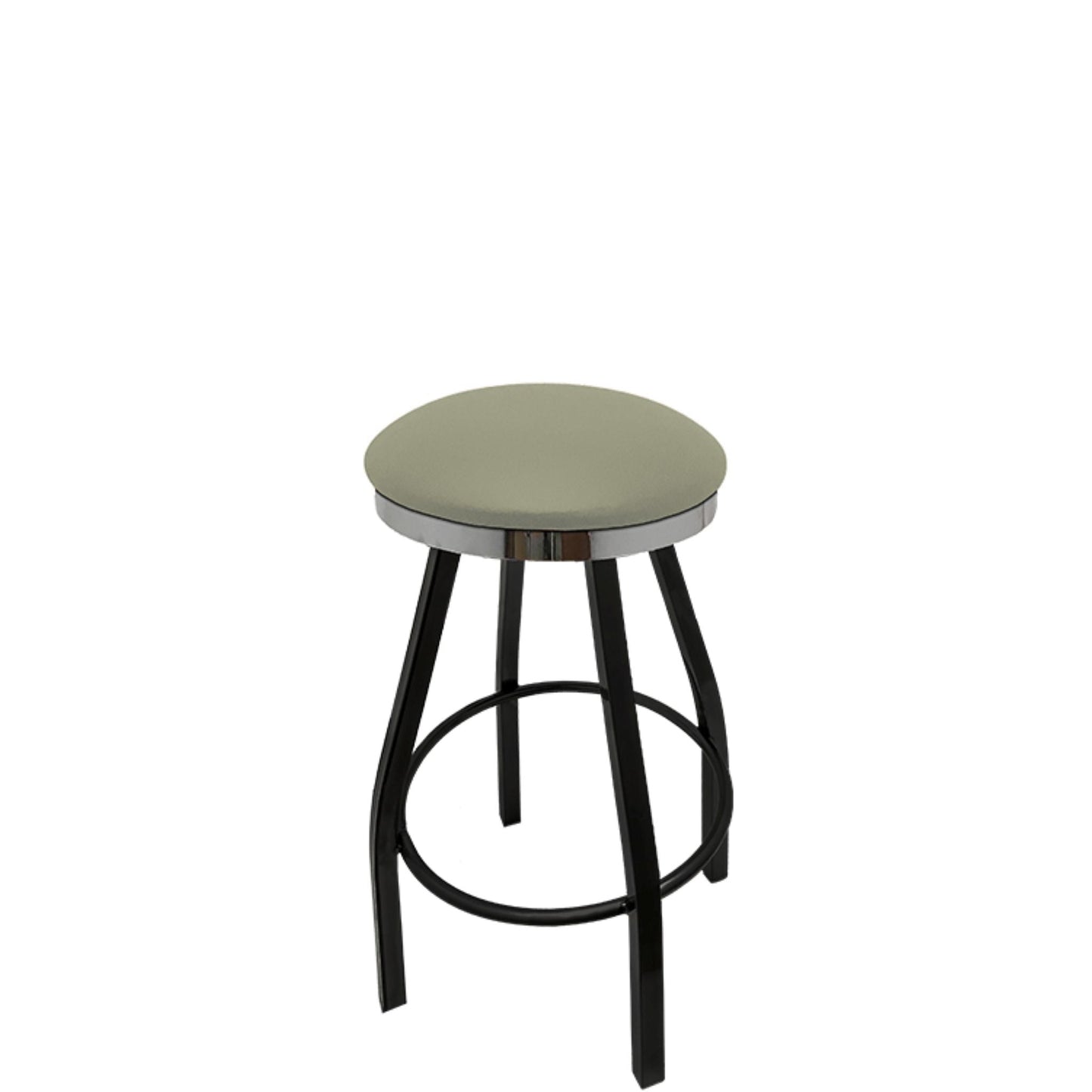 Slimline button top barstool with chrome swivel frame and dove gray vinyl seat