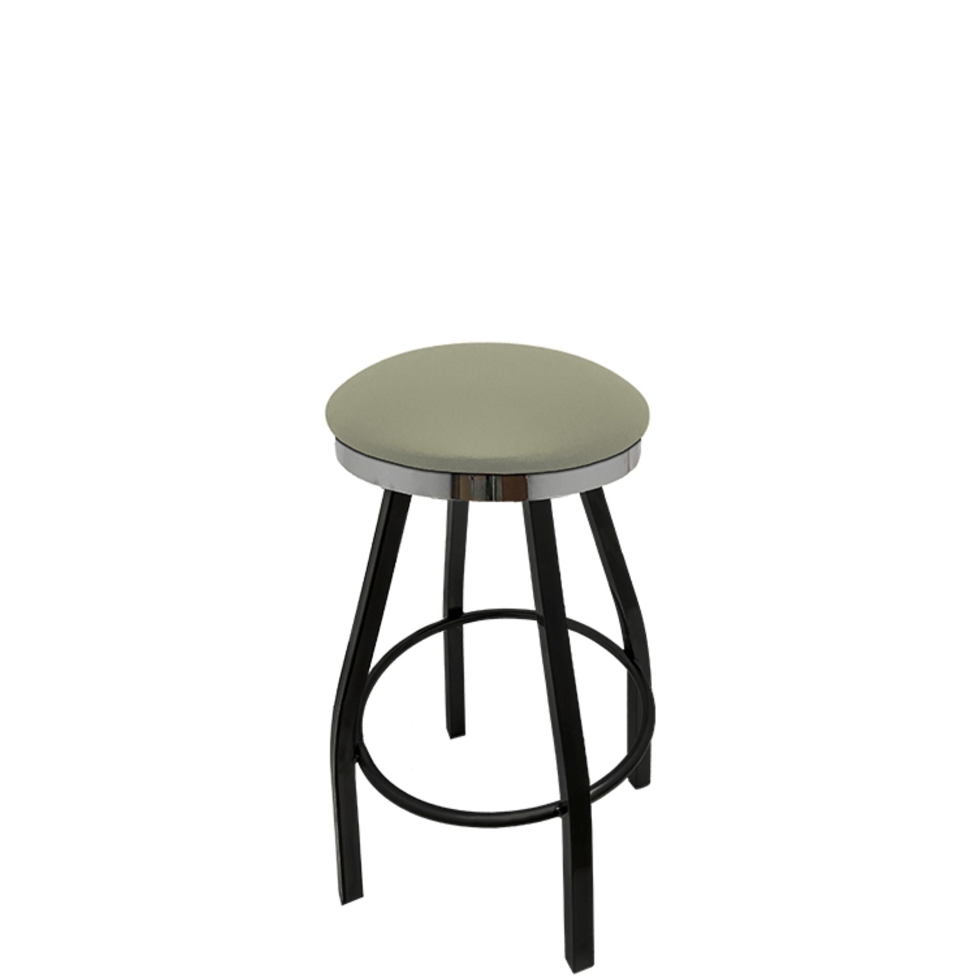 Slimline button top barstool with chrome swivel frame and dove gray vinyl seat