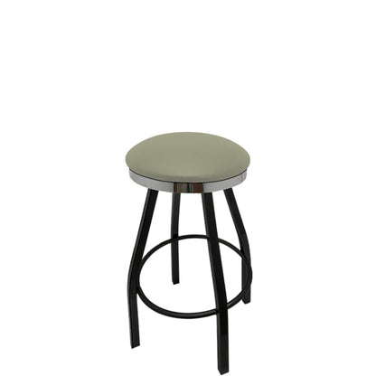 Slimline button top barstool with chrome swivel frame and dove gray vinyl seat