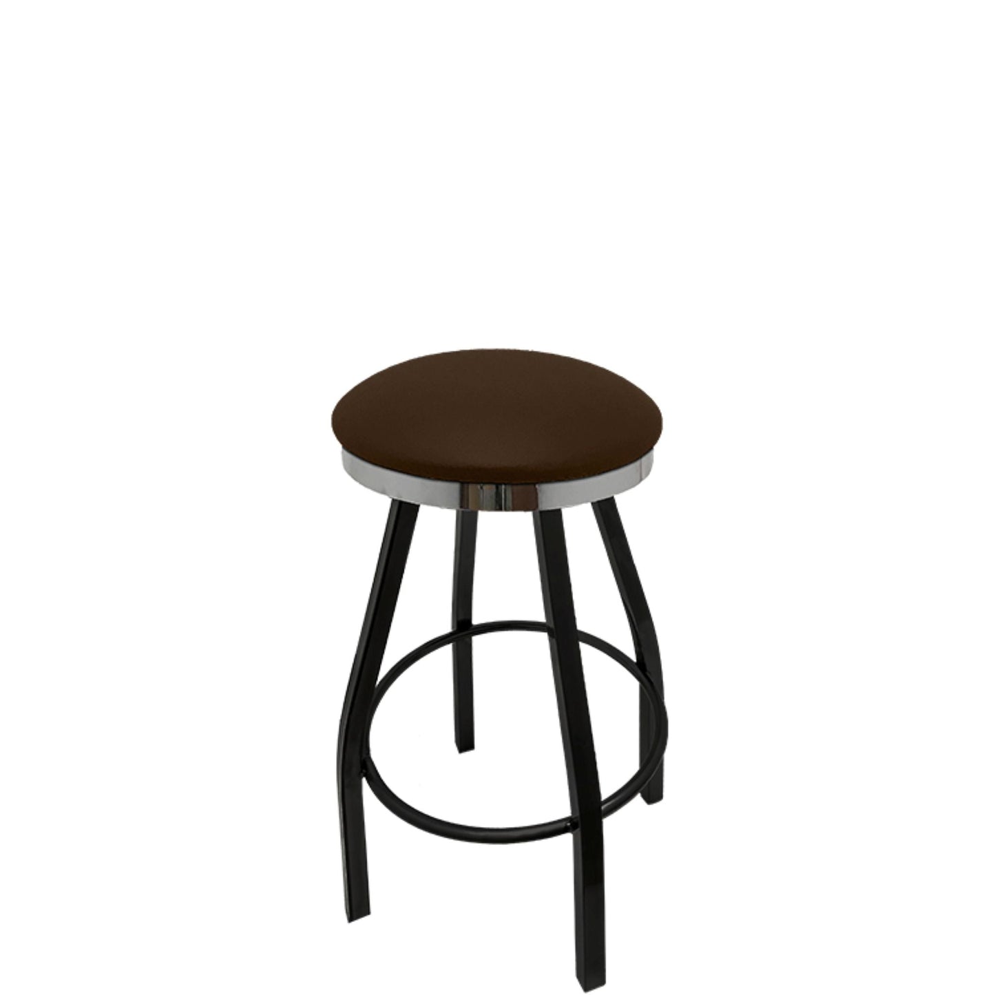 Slimline button top barstool with chrome swivel frame and espresso vinyl seat