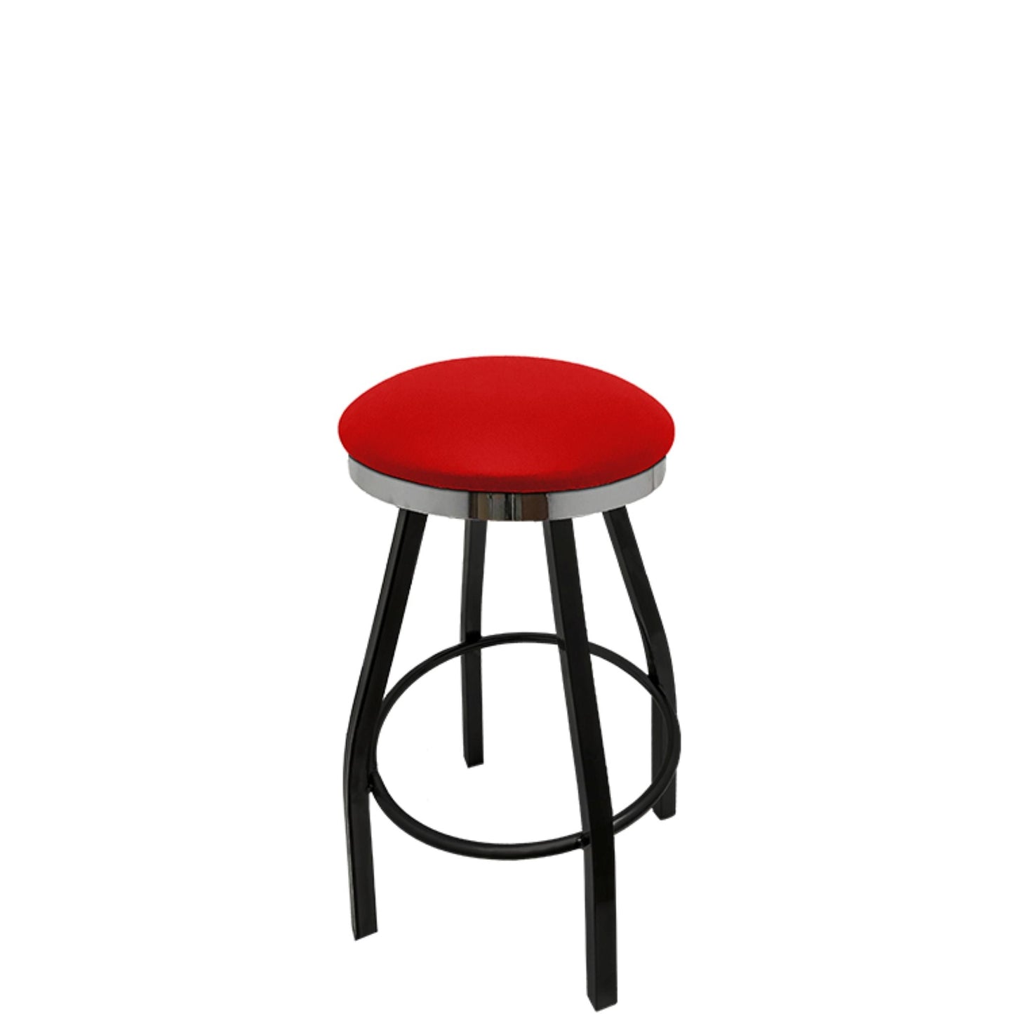Slimline button top barstool with chrome swivel frame and red vinyl seat