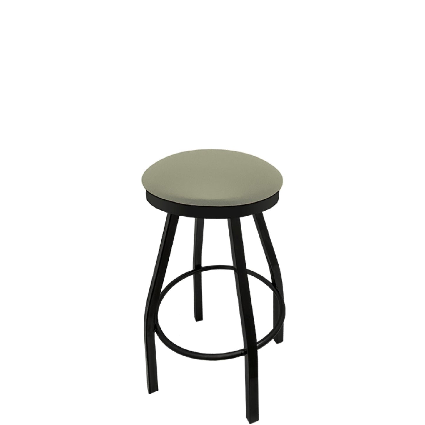 Slimline button top barstool with black swivel frame and dove gray vinyl seat