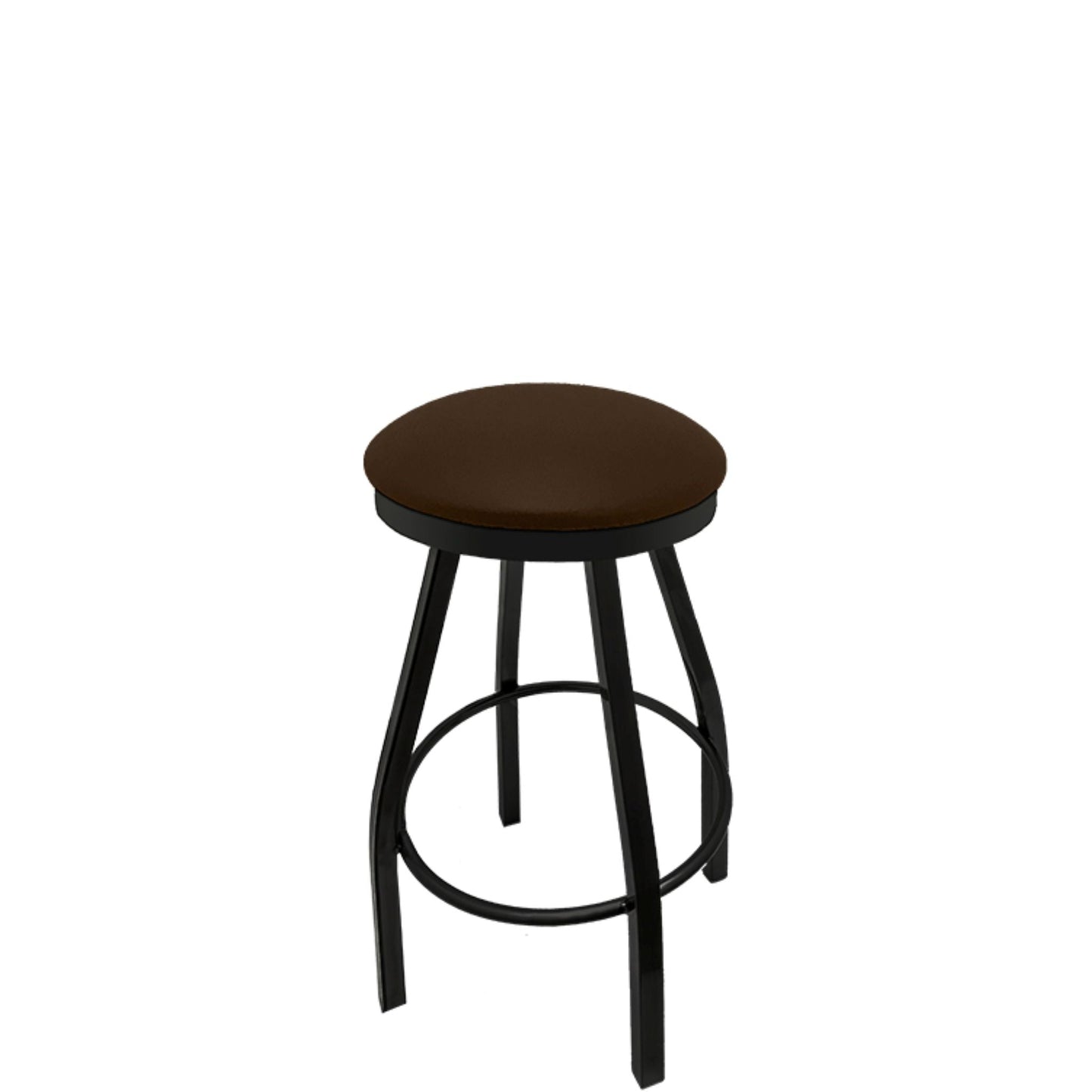 Slimline button top barstool with black swivel frame and espresso vinyl seat