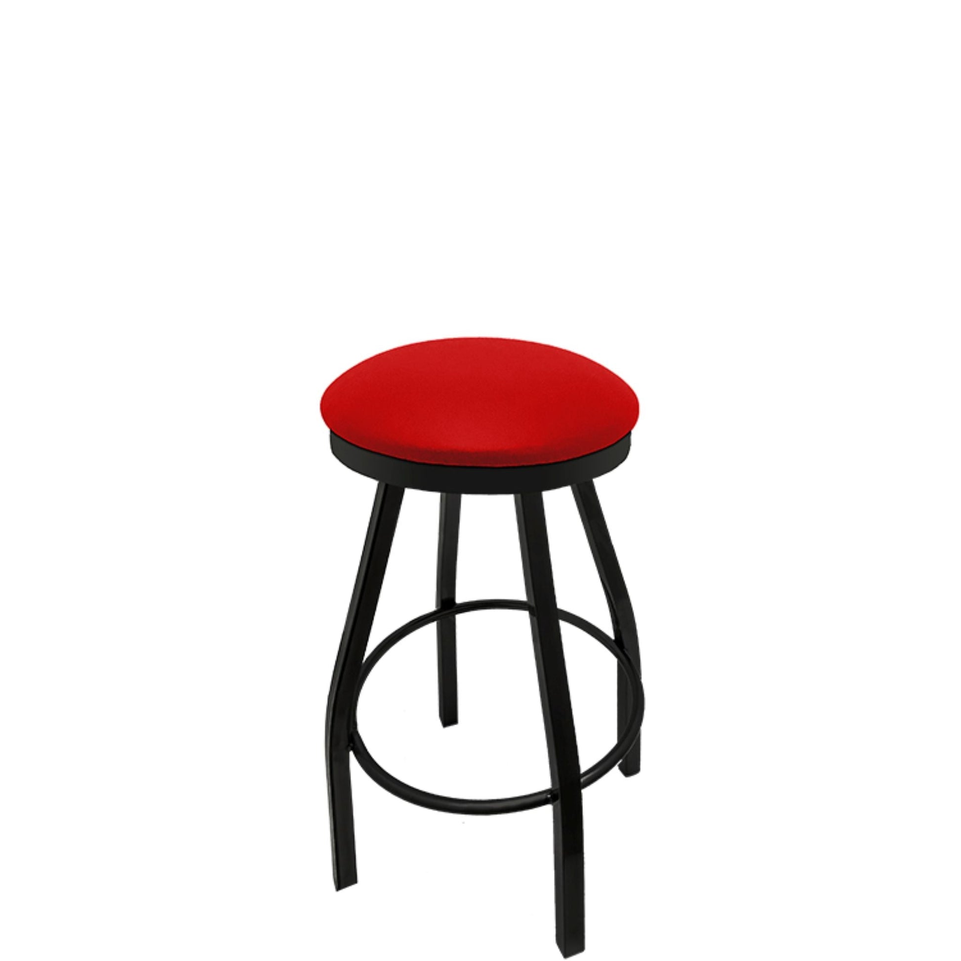 Slimline button top barstool with black swivel frame and red vinyl seat