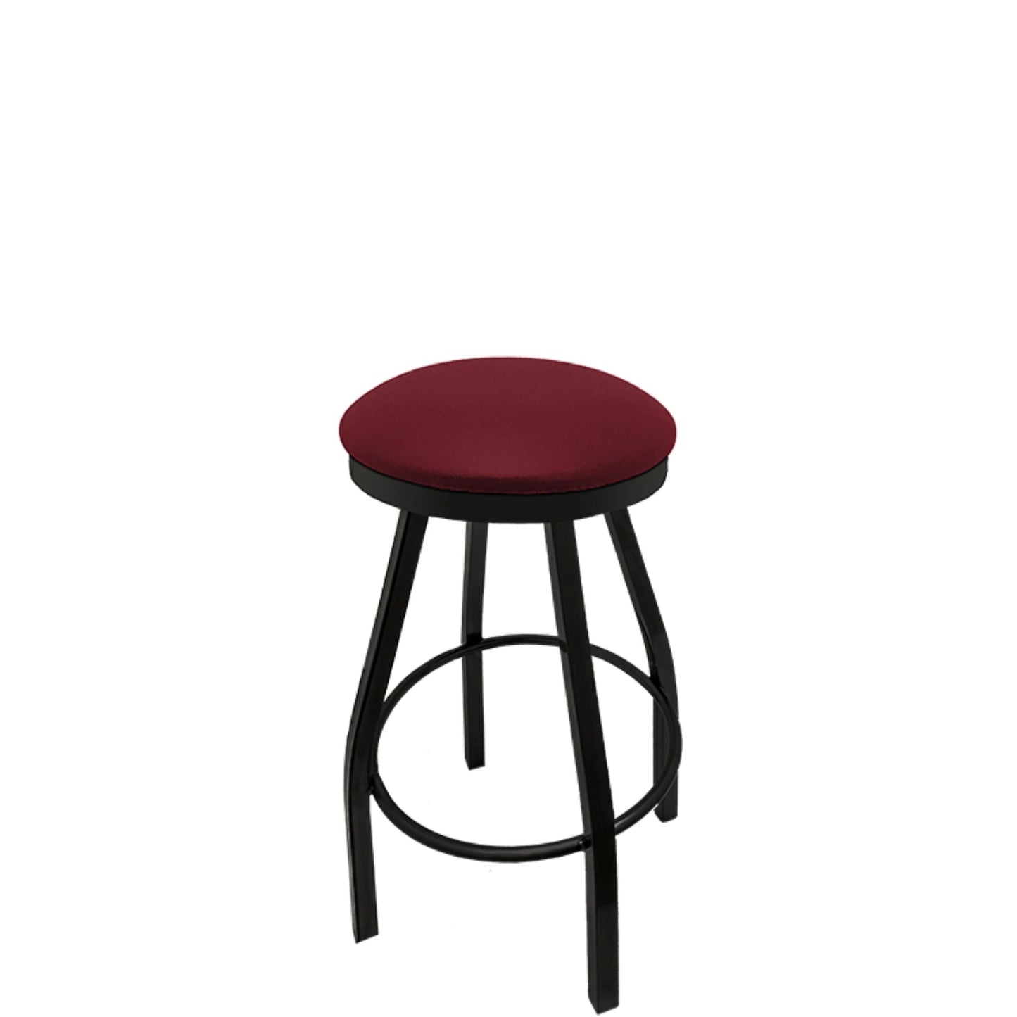 Slimline button top barstool with black swivel frame and wine vinyl seat