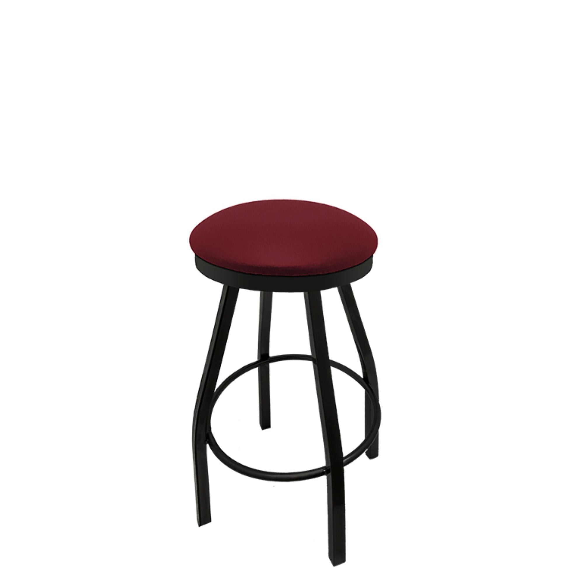 Slimline button top barstool with black swivel frame and wine vinyl seat