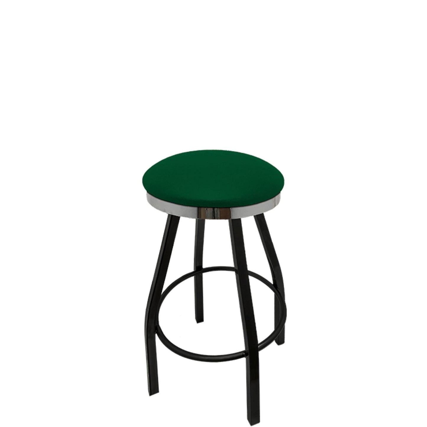 Slimline button top barstool with chrome swivel frame and hunter green vinyl seat